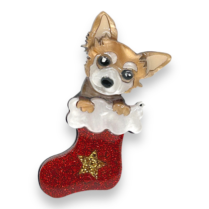 Claudette the Chihuahua Christmas BROOCH