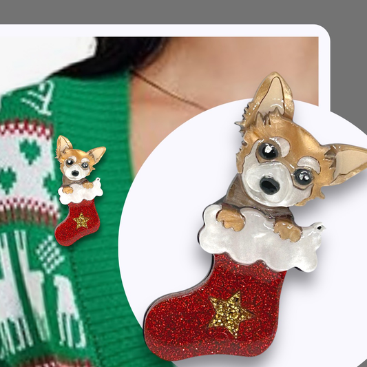 Claudette the Chihuahua Christmas BROOCH