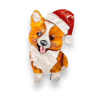 Izzy the Corgi Christmas BROOCH