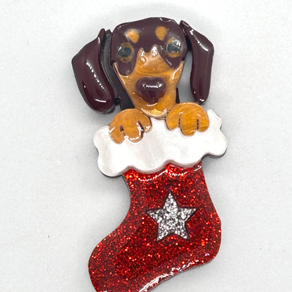 Zero the Daschund Christmas BROOCH