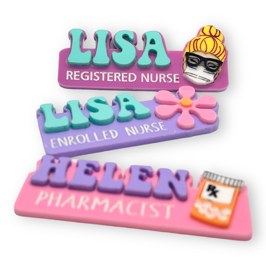 Personalised Name badges Retro Font with Icons